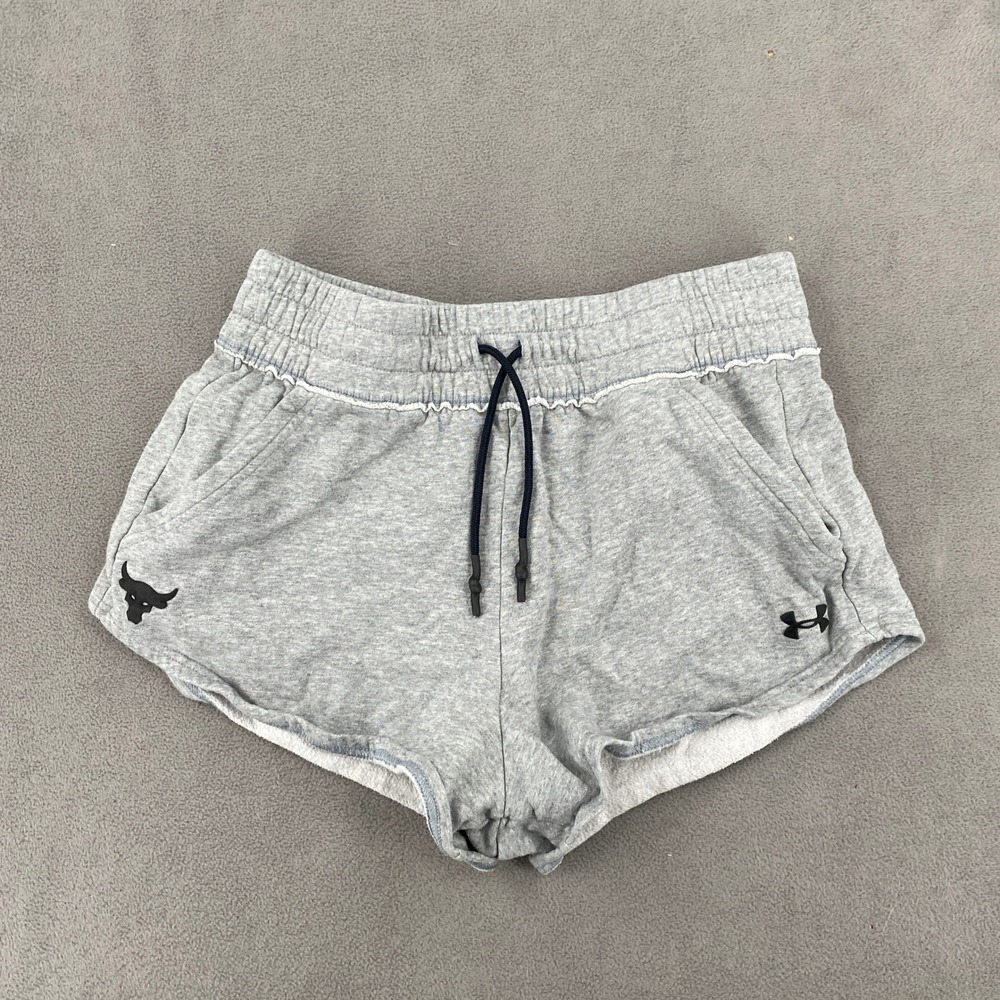 Under Armour Project Rock Terry Shorts Gray Brahma Bull Womens Small